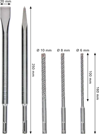 Set di scalpelli e punte da trapano Bosch PRO SDS plus-4C, 5 pezzi.